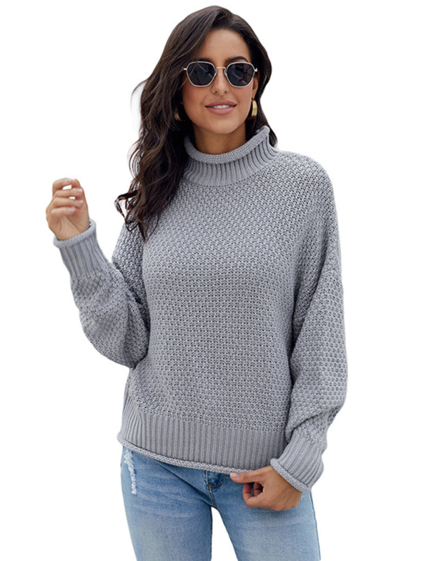 Sweaters- Waffle Knit Turtleneck Sweater Jumper- - Pekosa Women Clothing