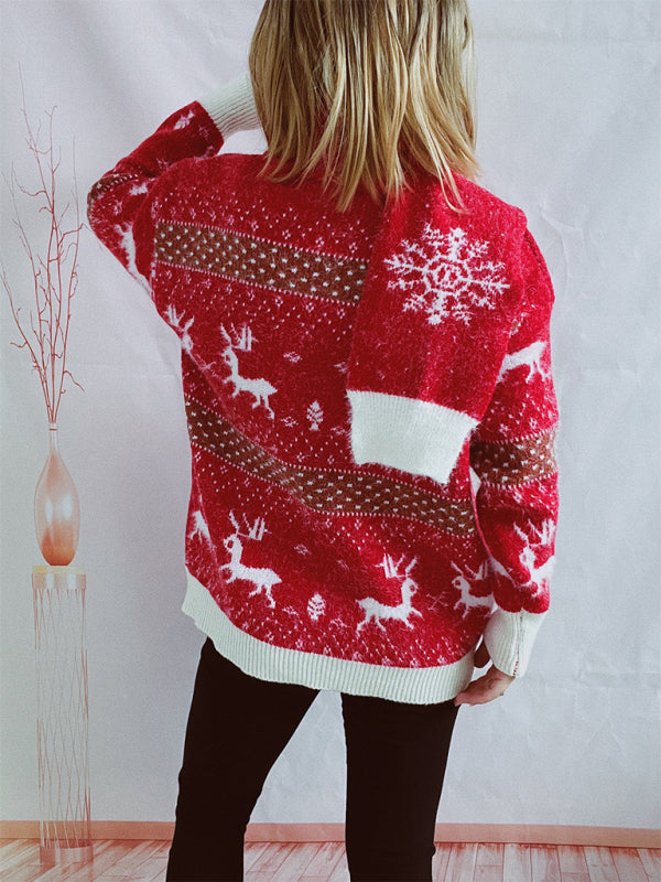 Sweaters- Warmth and Style in One: Christmas Fluffy Knit Sweater and Scarf Pair- - Pekosa Women Clothing