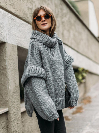 Sweaters- Winter Chunky Cozy Knit Sweater | Turtleneck Jumper- - Pekosa Women Clothing