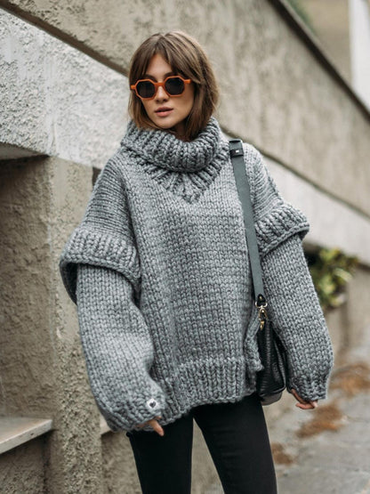 Sweaters- Winter Chunky Cozy Knit Sweater | Turtleneck Jumper- - Pekosa Women Clothing