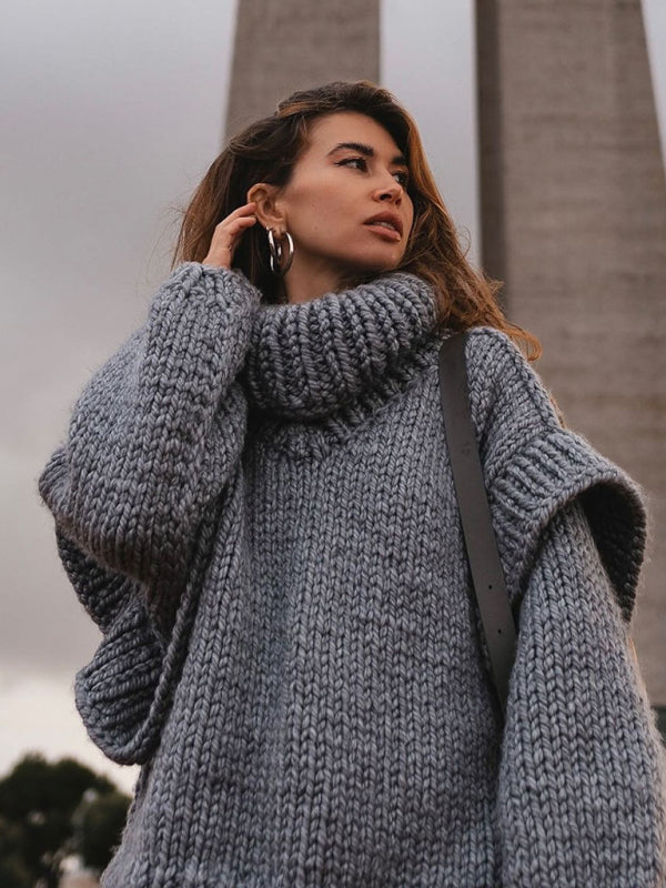 Sweaters- Winter Chunky Cozy Knit Sweater | Turtleneck Jumper- - Pekosa Women Clothing