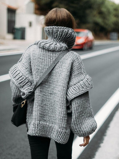 Sweaters- Winter Chunky Cozy Knit Sweater | Turtleneck Jumper- - Pekosa Women Clothing