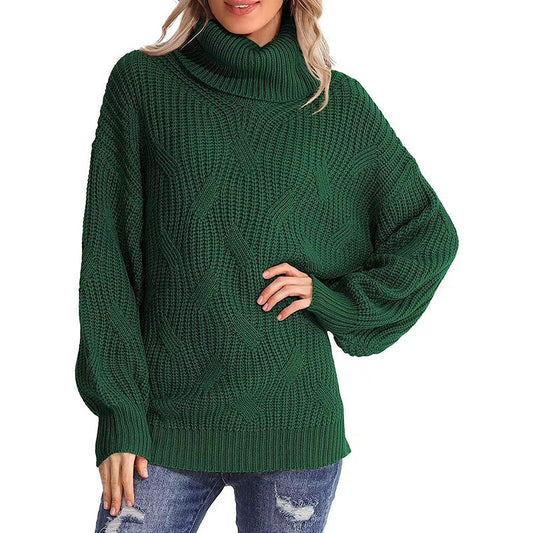 Sweaters- Winter Chunky Knit Cozy Turtleneck Sweater Jumper- Green- Pekosa Women Clothing