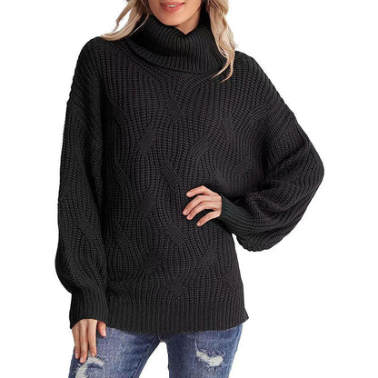 Sweaters- Winter Chunky Knit Cozy Turtleneck Sweater Jumper- Black- Pekosa Women Clothing