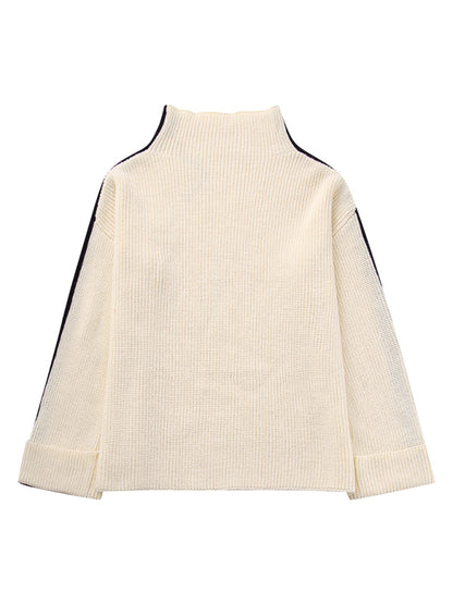 Sweaters- Winter Essential: Oversized Knit Stand Collar Sweater- - Pekosa Women Clothing