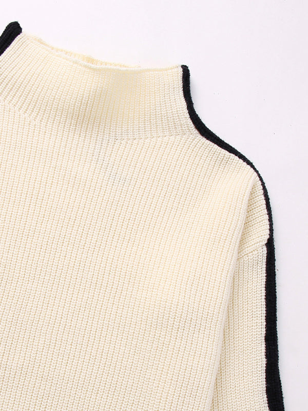 Sweaters- Winter Essential: Oversized Knit Stand Collar Sweater- - Pekosa Women Clothing