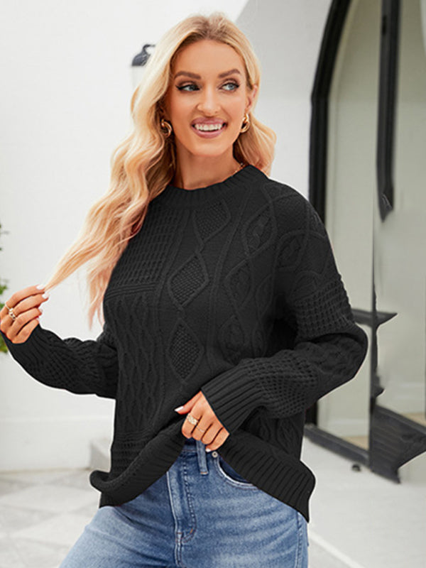 Sweaters- Women’s Cable Crewneck Sweater- - Pekosa Women Clothing