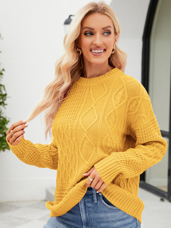 Sweaters- Women’s Cable Crewneck Sweater- - Pekosa Women Clothing