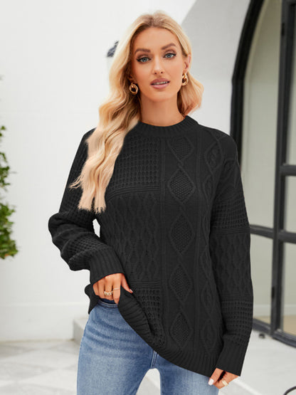 Sweaters- Women’s Cable Crewneck Sweater- - Pekosa Women Clothing