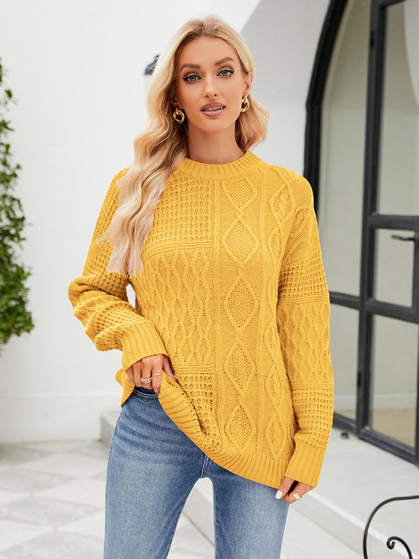 Sweaters- Women’s Cable Crewneck Sweater- - Pekosa Women Clothing