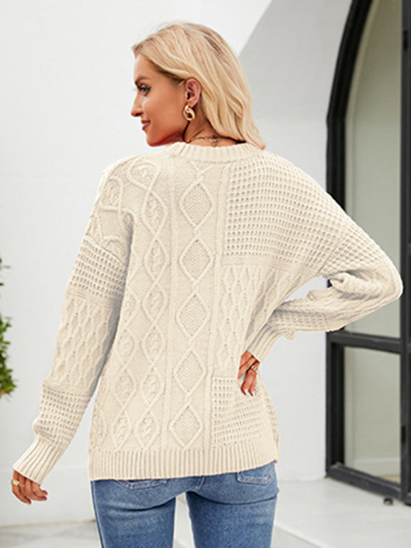 Sweaters- Women’s Cable Crewneck Sweater- - Pekosa Women Clothing