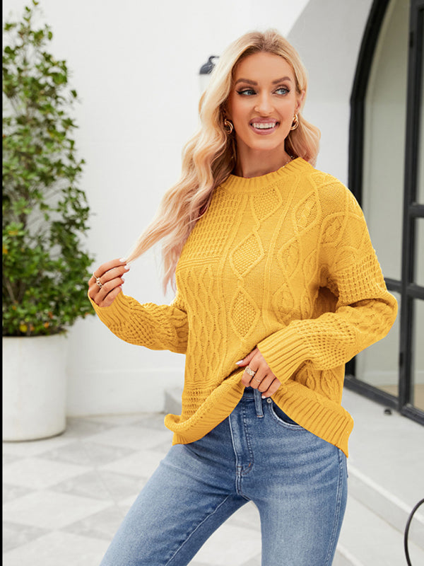 Sweaters- Women’s Cable Crewneck Sweater- - Pekosa Women Clothing