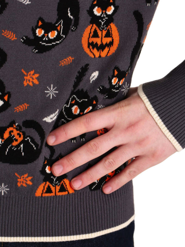 Sweaters- Women’s Halloween Knitted Spooky Ugly Kitty Sweater- - Pekosa Women Clothing