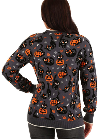 Sweaters- Women’s Halloween Knitted Spooky Ugly Kitty Sweater- - Pekosa Women Clothing