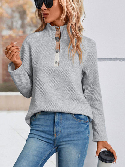 Sweatershirt- Trendy Plaid Patchwork Sweatshirt - Women's Long Sleeve T-shirt- - Pekosa Women Clothing