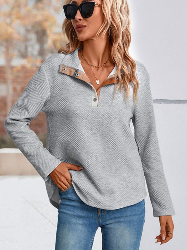 Sweatershirt- Trendy Plaid Patchwork Sweatshirt - Women's Long Sleeve T-shirt- - Pekosa Women Clothing