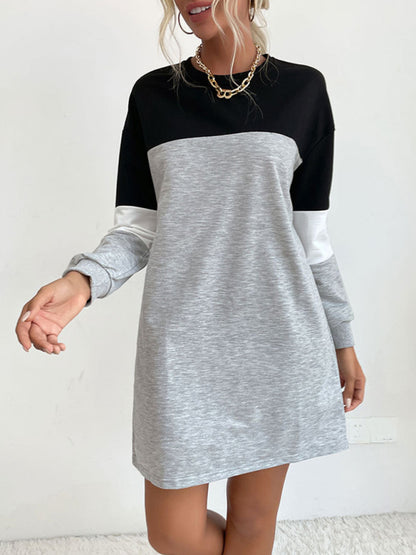 Sweatshirt Dresses- Patchwork Colors Sweatshirt Dress- - Pekosa Women Clothing