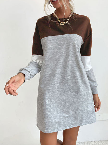 Sweatshirt Dresses- Patchwork Colors Sweatshirt Dress- - Pekosa Women Clothing