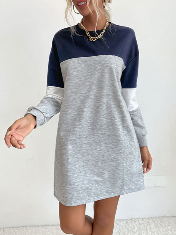 Sweatshirt Dresses- Patchwork Colors Sweatshirt Dress- - Pekosa Women Clothing