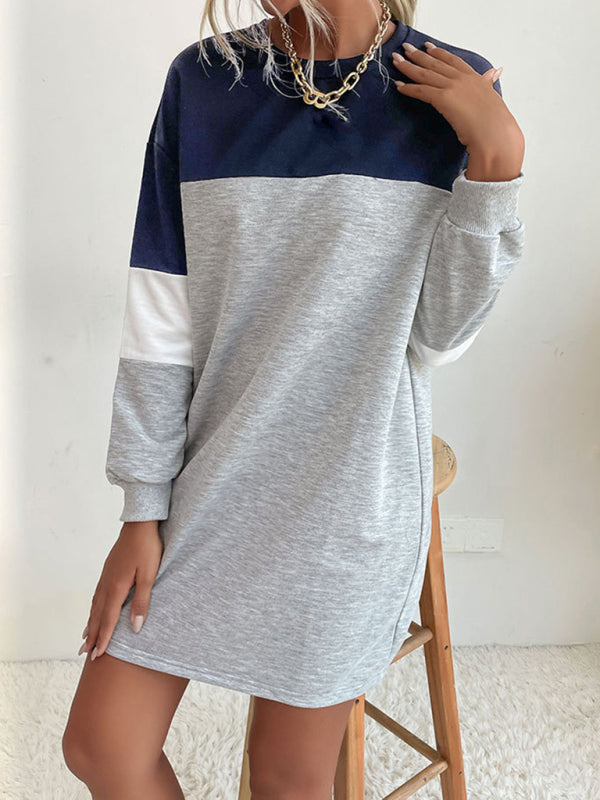 Sweatshirt Dresses- Patchwork Colors Sweatshirt Dress- - Pekosa Women Clothing