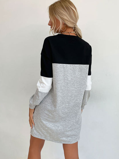 Sweatshirt Dresses- Patchwork Colors Sweatshirt Dress- - Pekosa Women Clothing