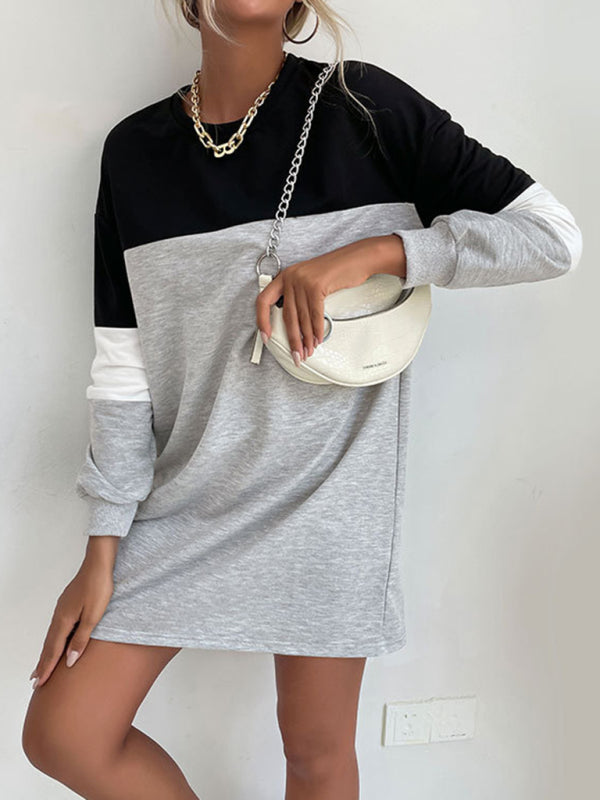 Sweatshirt Dresses- Patchwork Colors Sweatshirt Dress- - Pekosa Women Clothing