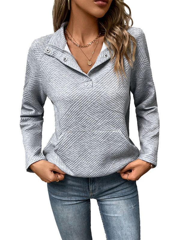 Sweatshirts- Chevron Raglan Sleeve Sweatshirt - Pullover with Kangaroo Pockets- - Pekosa Women Clothing