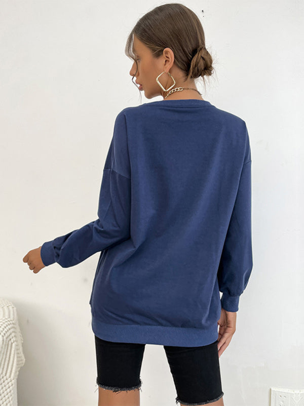 Sweatshirts- Cotton Oversized ‘Weast Coast’ Drop Shoulder Pullover Sweatshirt- - Pekosa Women Clothing