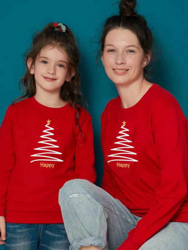 Sweatshirts- Cozy Christmas Cheer: Mommy and Me Tree Sweatshirt Duo- Red- Pekosa Women Clothing