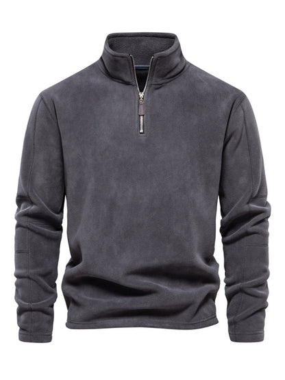 Sweatshirts- Cozy Half Zip-Up Fleece Polar Sweatshirt for Men- Charcoal grey- Pekosa Women Clothing