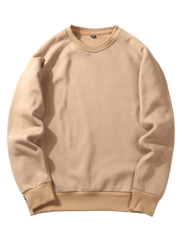 Sweatshirts- Essential Men's Solid Crew Neck Sweatshirt- Khaki- Pekosa Women Clothing