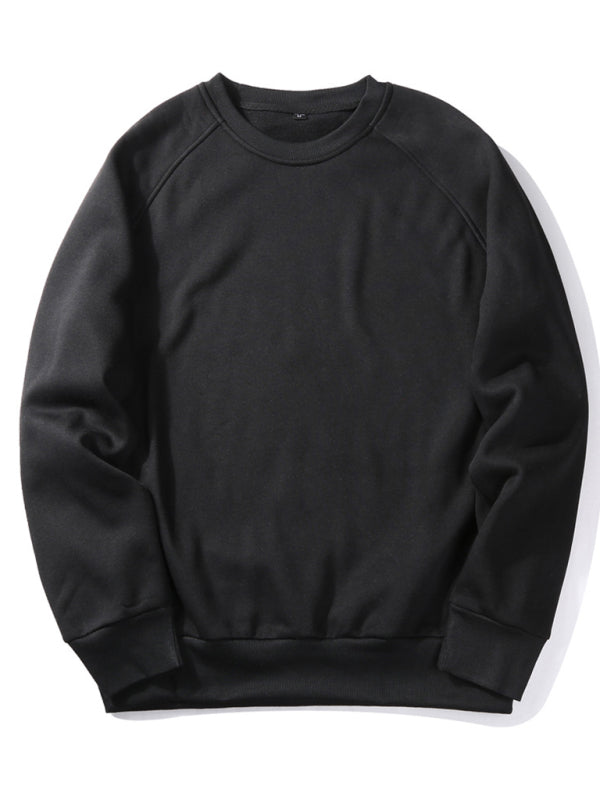 Sweatshirts- Essential Men's Solid Crew Neck Sweatshirt- Black- Pekosa Women Clothing