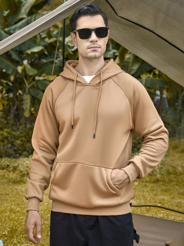 Sweatshirts- Essential Solid Men's Hooded Sweatshirt - Sport Hoodie- Khaki- Pekosa Women Clothing