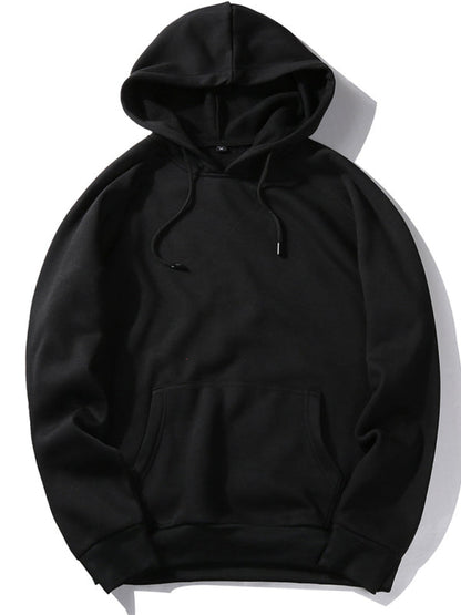 Sweatshirts- Essential Solid Men's Hooded Sweatshirt - Sport Hoodie- Black- Pekosa Women Clothing