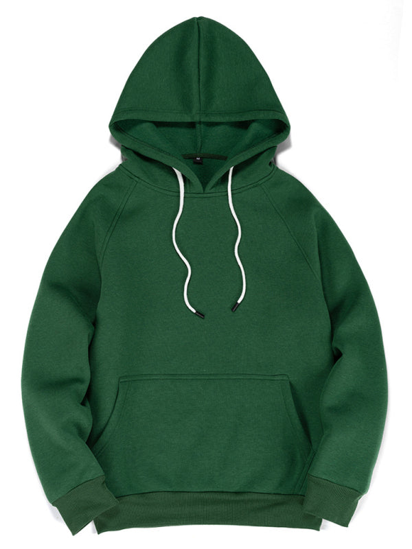 Sweatshirts- Essential Solid Men's Hooded Sweatshirt - Sport Hoodie- Green- Pekosa Women Clothing