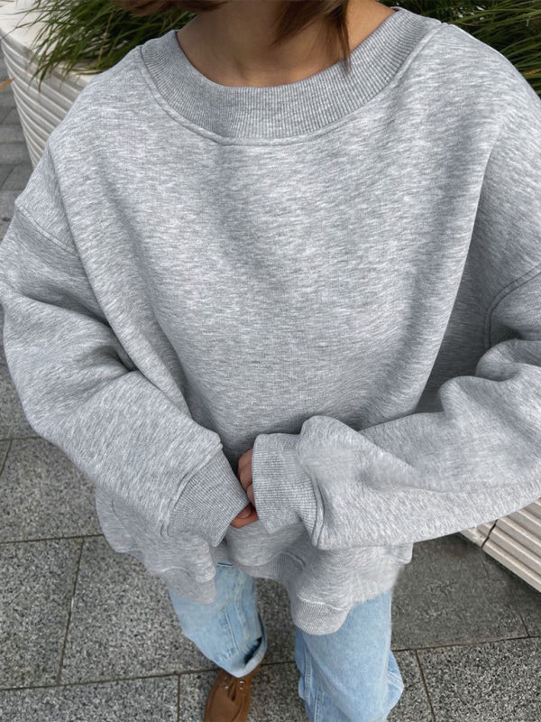 Sweatshirts- Everyday Lounge Wear Cozy Fleece Sweatshirt - Oversized Slouchy Pullover- - Pekosa Women Clothing