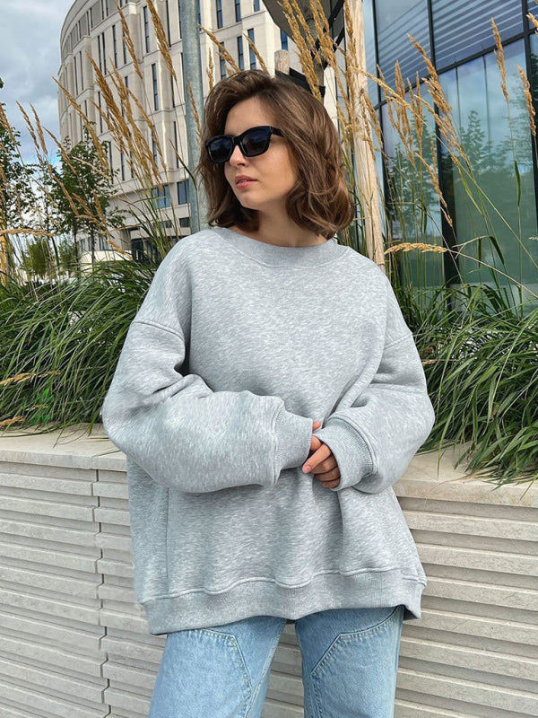 Sweatshirts- Everyday Lounge Wear Cozy Fleece Sweatshirt - Oversized Slouchy Pullover- - Pekosa Women Clothing