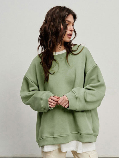 Sweatshirts- Everyday Lounge Wear Cozy Fleece Sweatshirt - Oversized Slouchy Pullover- - Pekosa Women Clothing