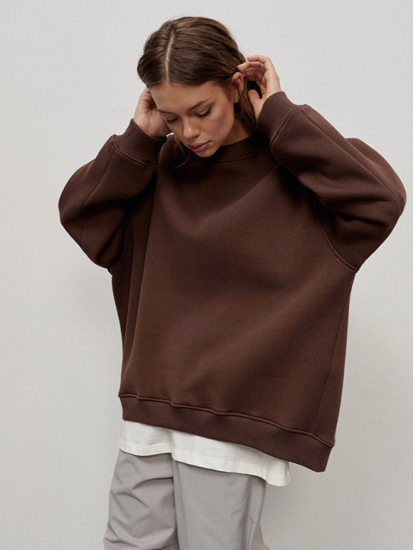 Sweatshirts- Everyday Lounge Wear Cozy Fleece Sweatshirt - Oversized Slouchy Pullover- - Pekosa Women Clothing