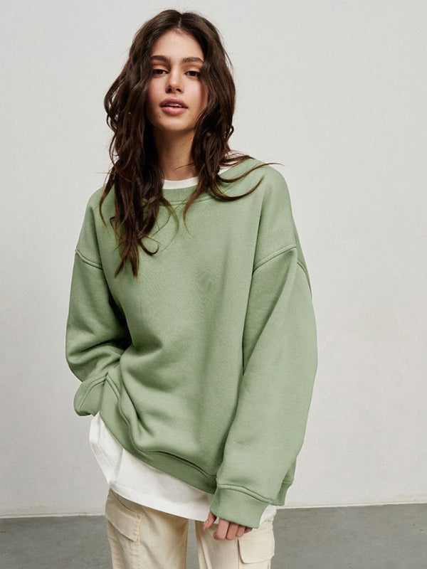 Sweatshirts- Everyday Lounge Wear Cozy Fleece Sweatshirt - Oversized Slouchy Pullover- - Pekosa Women Clothing