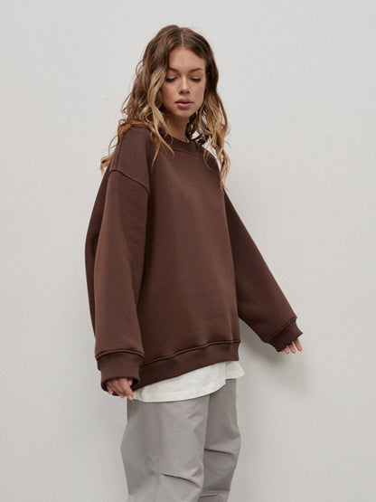 Sweatshirts- Everyday Lounge Wear Cozy Fleece Sweatshirt - Oversized Slouchy Pullover- - Pekosa Women Clothing