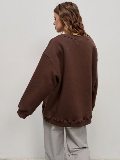 Sweatshirts- Everyday Lounge Wear Cozy Fleece Sweatshirt - Oversized Slouchy Pullover- - Pekosa Women Clothing