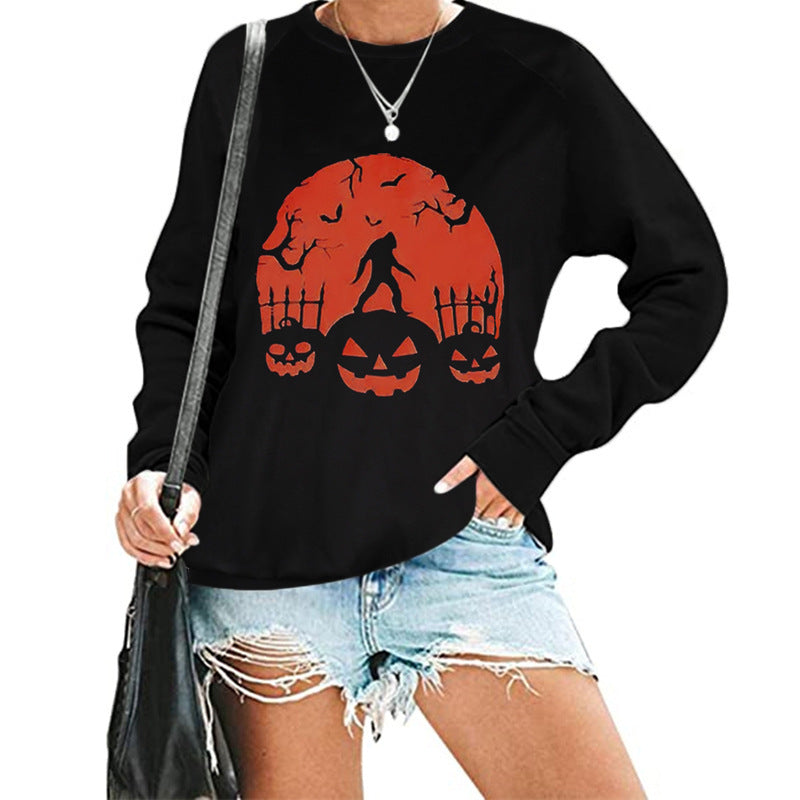 Sweatshirts- Halloween Horror Pumpkin Ghost Print Sweatshirt- Suit 4- Pekosa Women Clothing