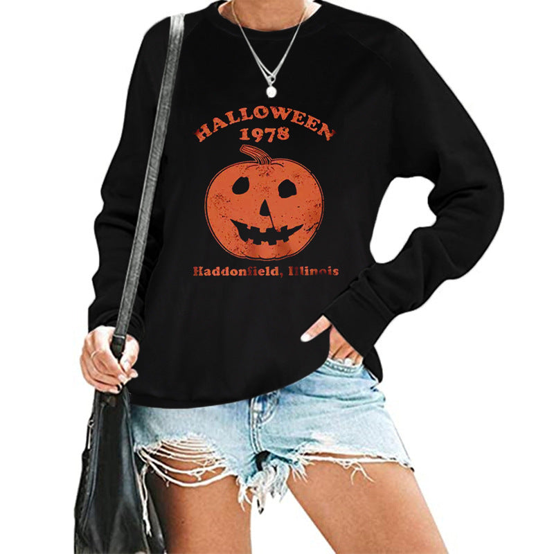 Sweatshirts- Halloween Horror Pumpkin Ghost Print Sweatshirt- Pattern3- Pekosa Women Clothing