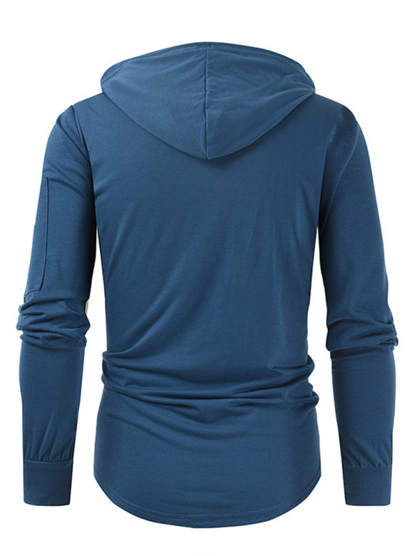 Sweatshirts- Lace-Up Men's Lightweight Hooded Sweatshirt- - Pekosa Women Clothing