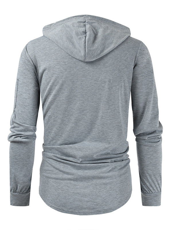 Sweatshirts- Lace-Up Men's Lightweight Hooded Sweatshirt- - Pekosa Women Clothing