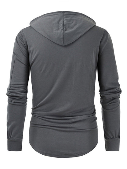 Sweatshirts- Lace-Up Men's Lightweight Hooded Sweatshirt- - Pekosa Women Clothing