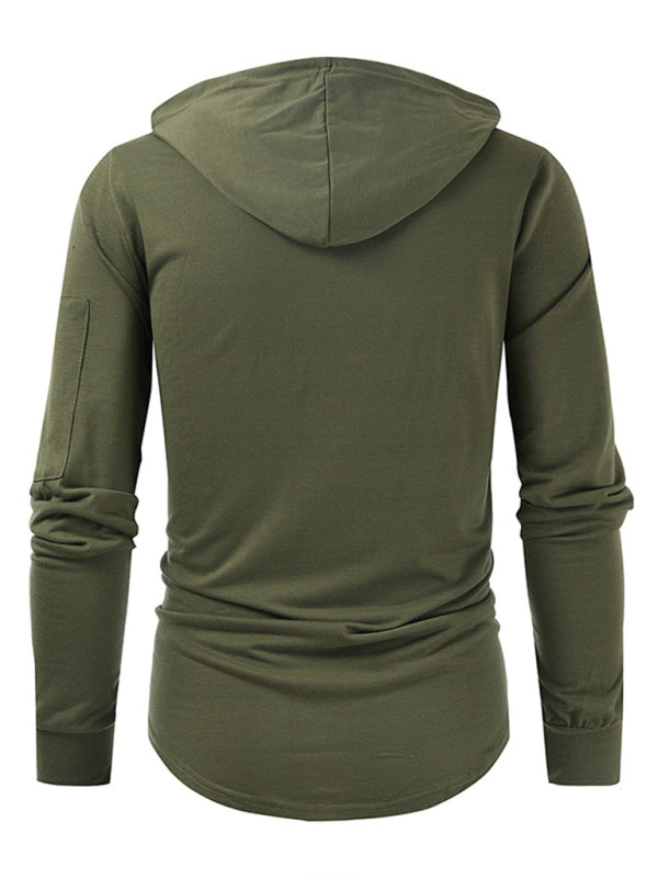 Sweatshirts- Lace-Up Men's Lightweight Hooded Sweatshirt- - Pekosa Women Clothing