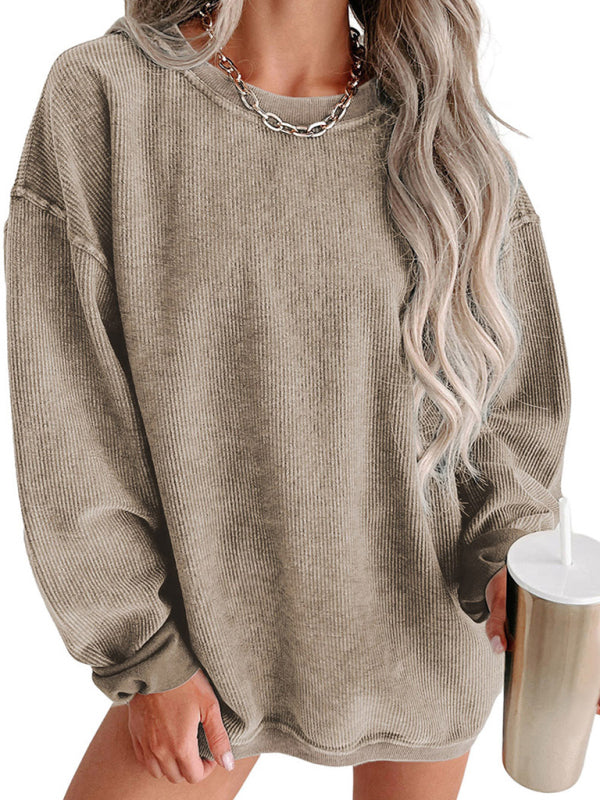 Sweatshirts- Loose Pullover Crewneck Sweatshirt for a Relaxed Look- - Pekosa Women Clothing