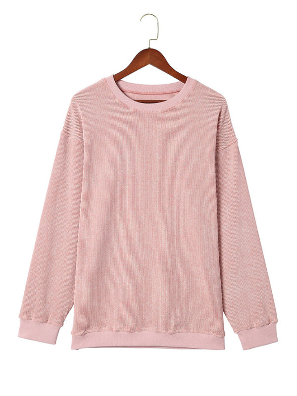 Sweatshirts- Loose Pullover Crewneck Sweatshirt for a Relaxed Look- - Pekosa Women Clothing